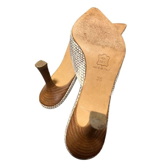 BALLIN Snakeskin Embossed Leather Slide Heels Kitten Heal Size 36 Made in Italy - Picture 2 of 12